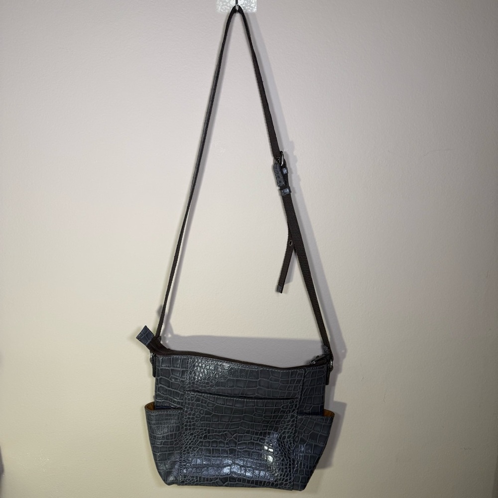 PATRICIA NASH Aveley croc embossed Smoke leather crossbody Top-Zip